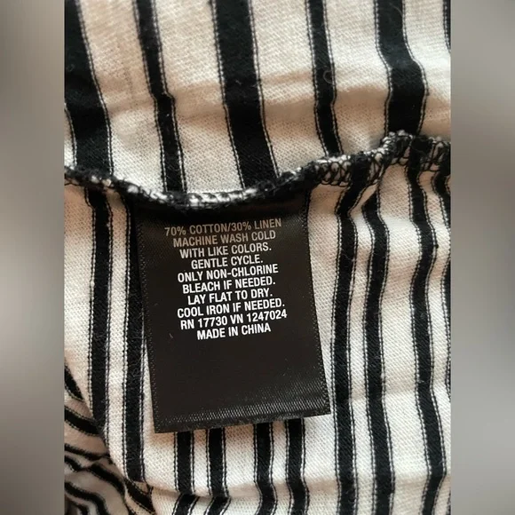 New Mossino Women Sleeveless Linen Dress Black White Stripe Size Medium - Picture 9 of 10